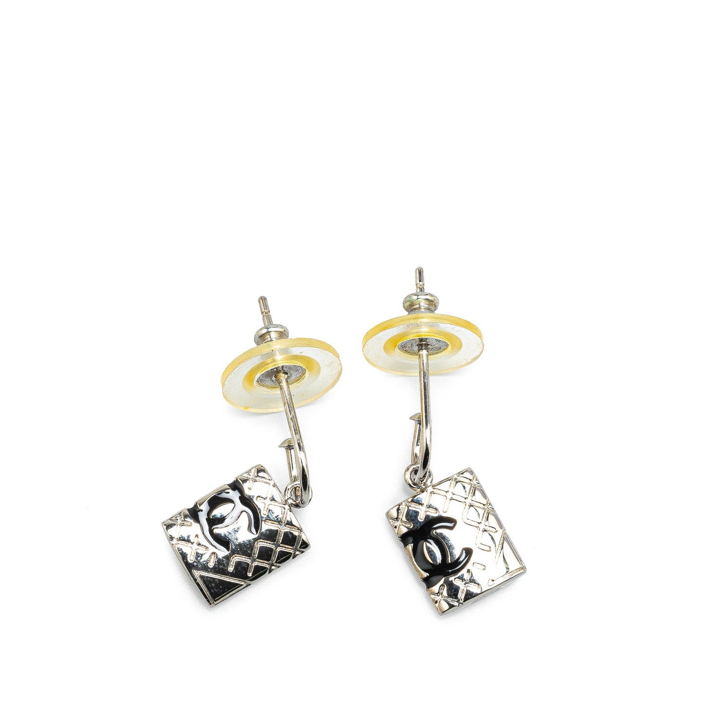 Silver Chanel Silver Cambon Ligne Pushback Earrings