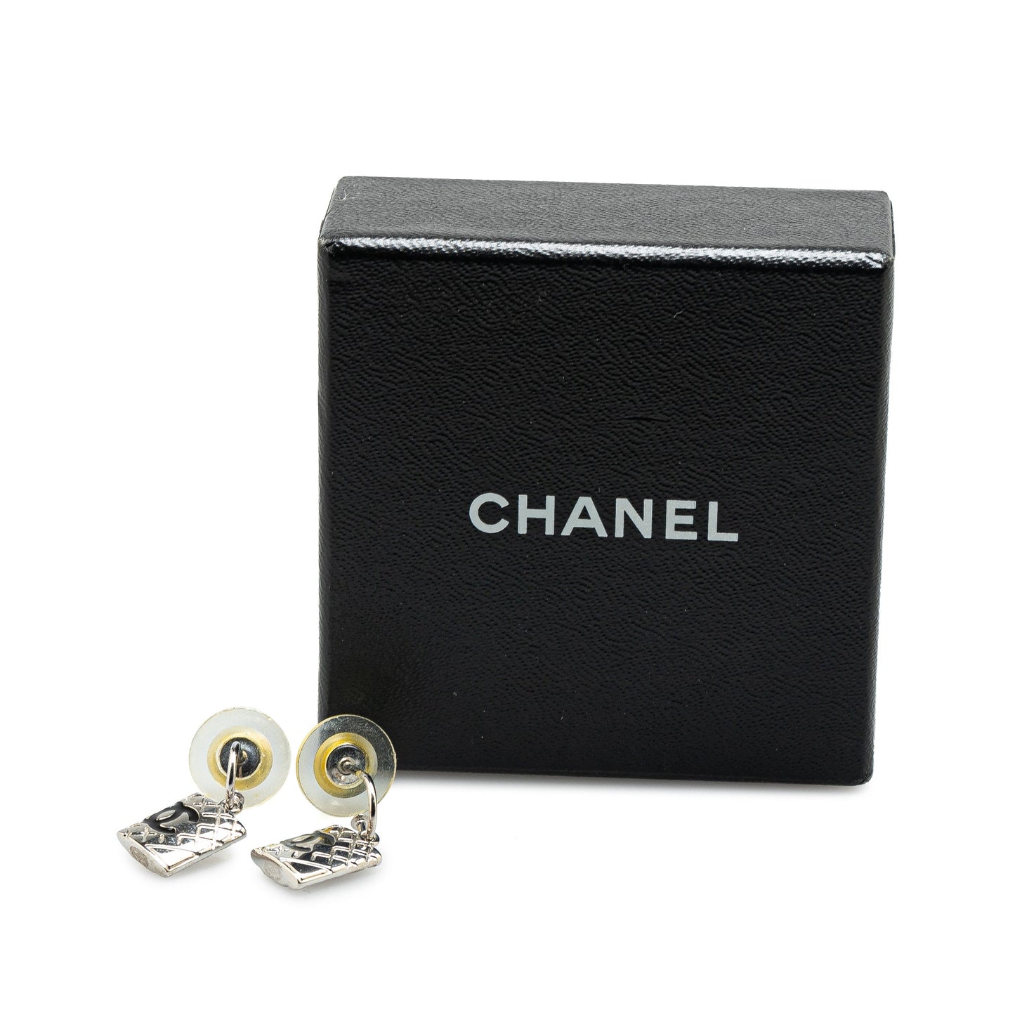 Silver Chanel Silver Cambon Ligne Pushback Earrings