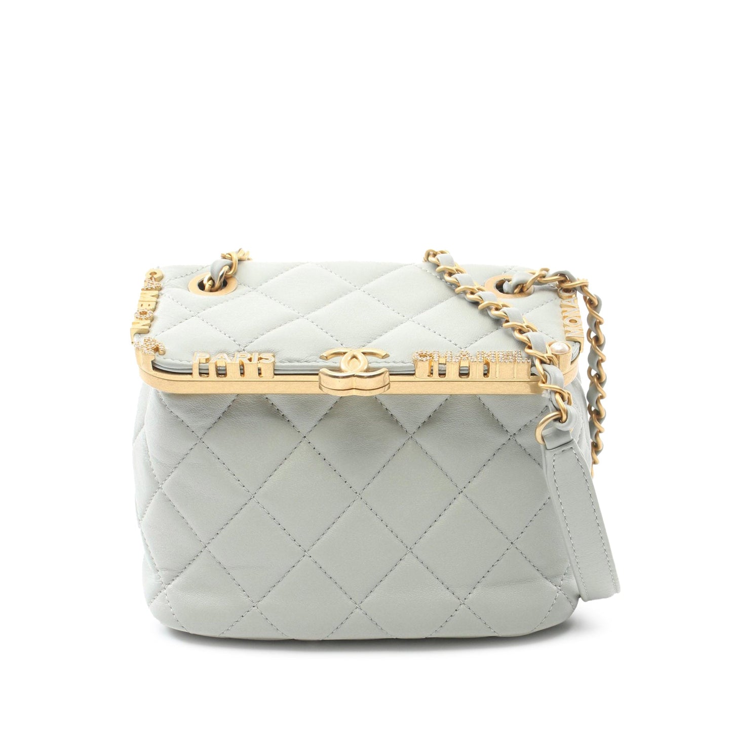 Blue Chanel Mini Quilted Lambskin Paris Monaco Kiss Lock Vanity Bag