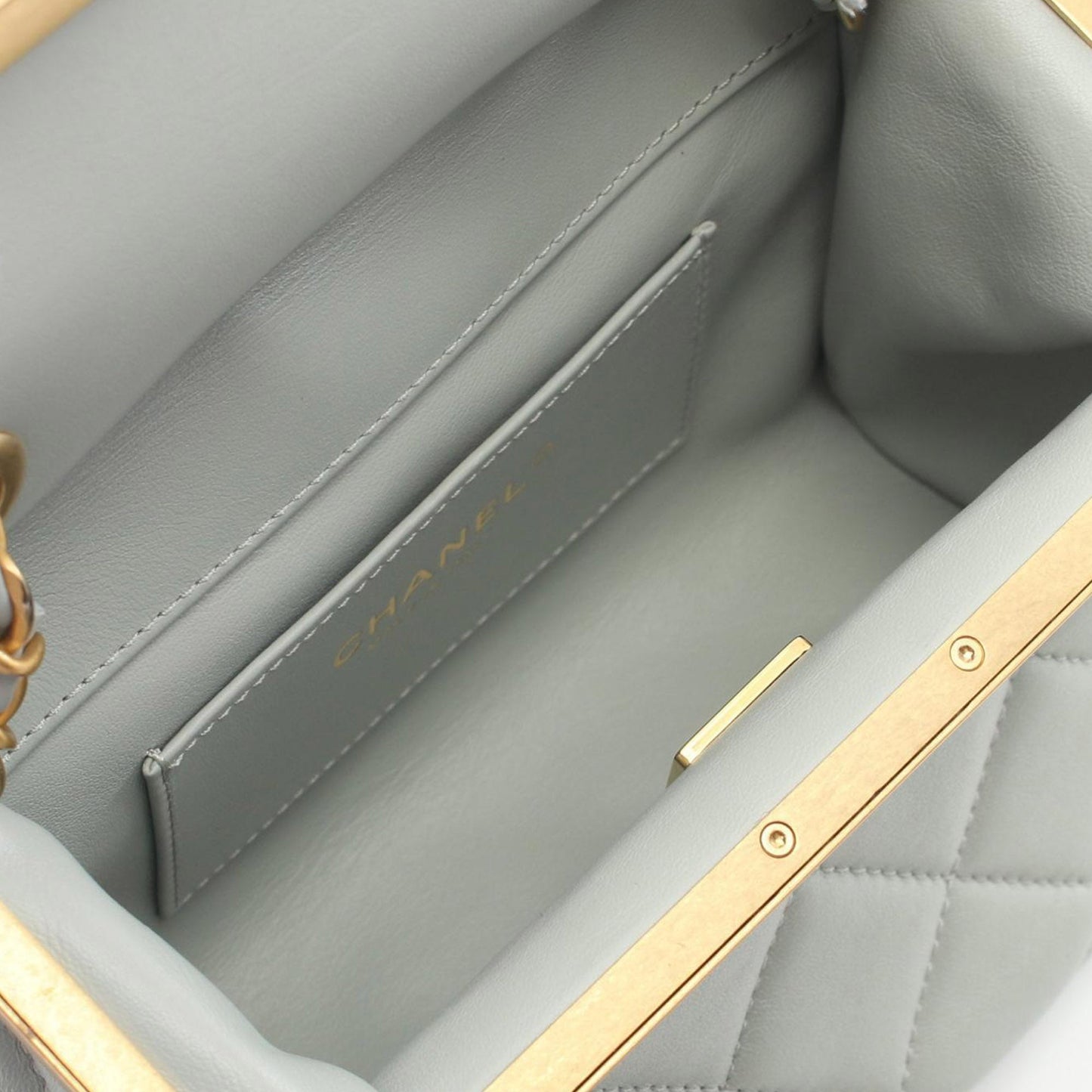 Blue Chanel Mini Quilted Lambskin Paris Monaco Kiss Lock Vanity Bag