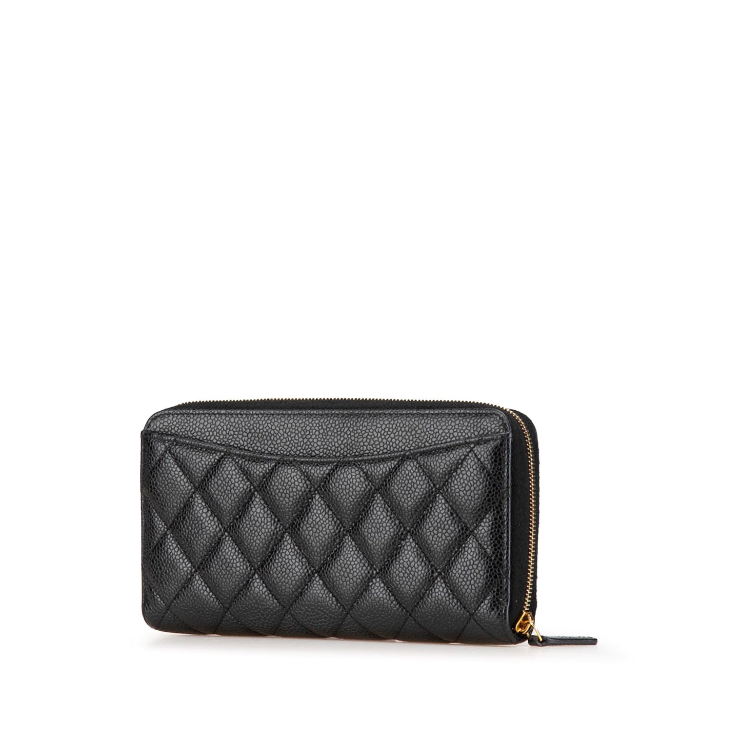 Black Chanel Quilted Caviar CC Zip Around Long Wallet