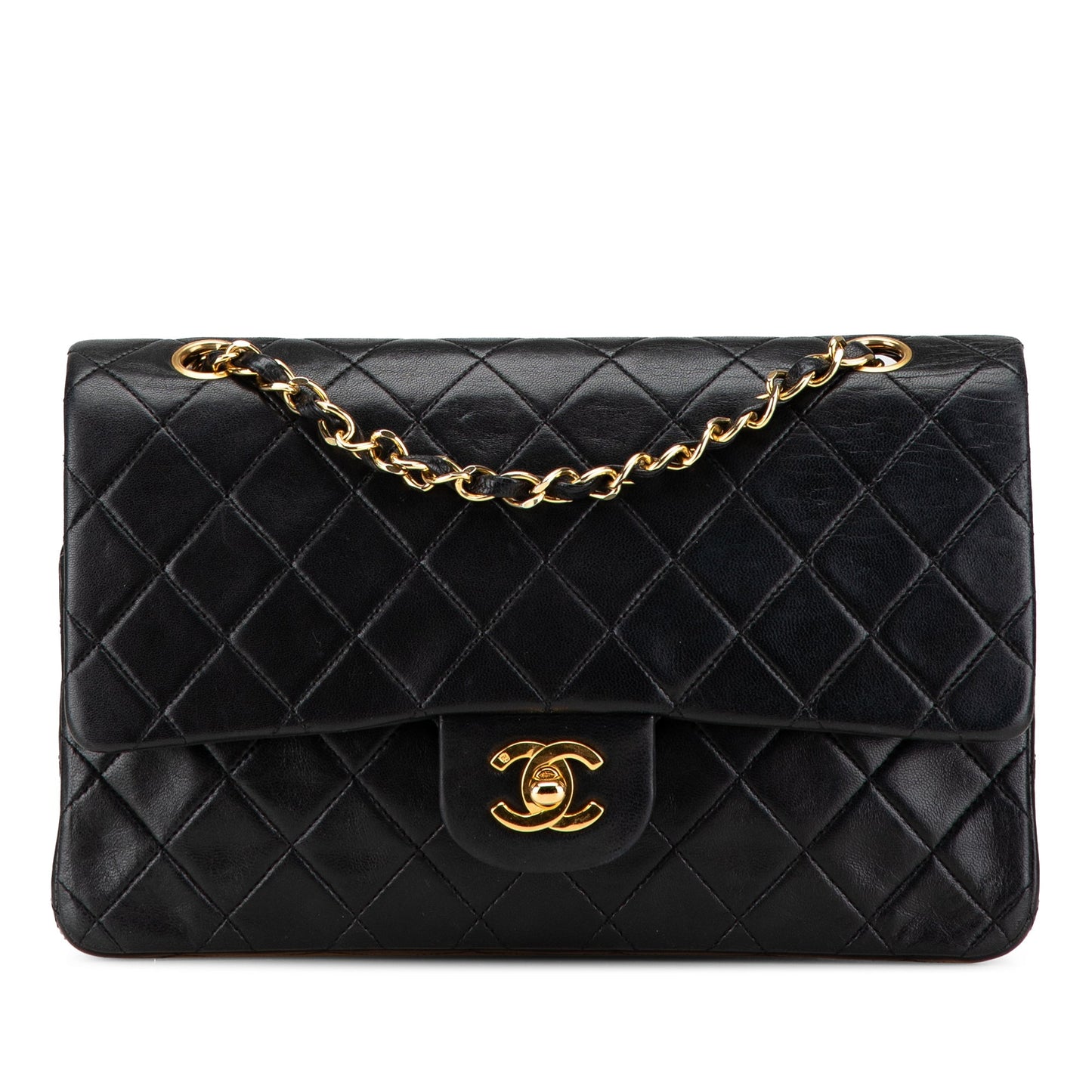 Black Chanel Medium Classic Lambskin Double Flap Shoulder Bag