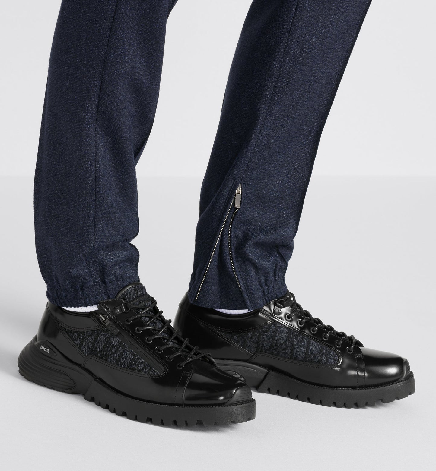 Dior Combat Derby Shoe • Black polished calfskin and Dior Oblique jacquard