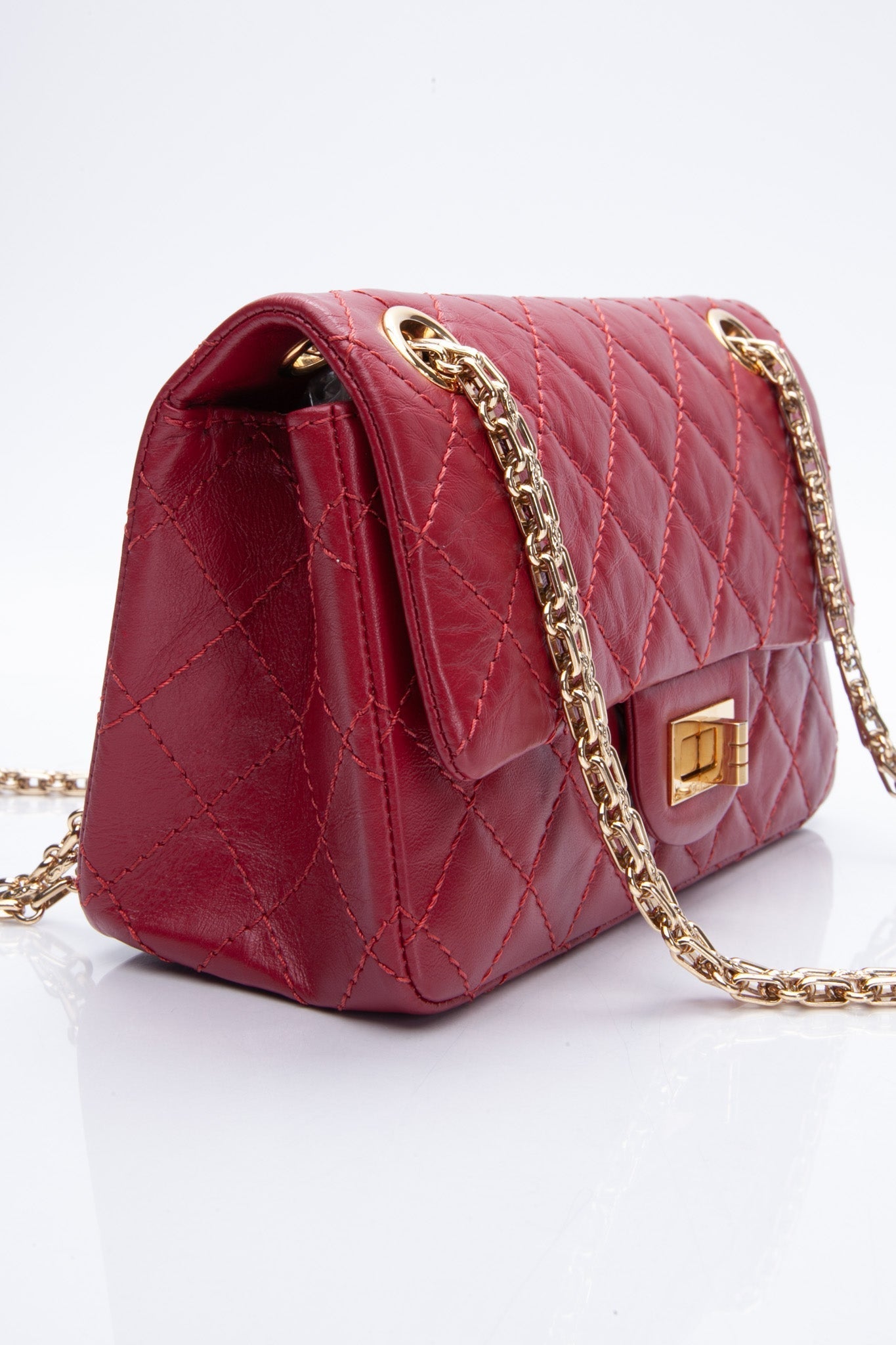 CHANEL Aged Calfskin Quilted 2.55 Reissue Mini Flap Red