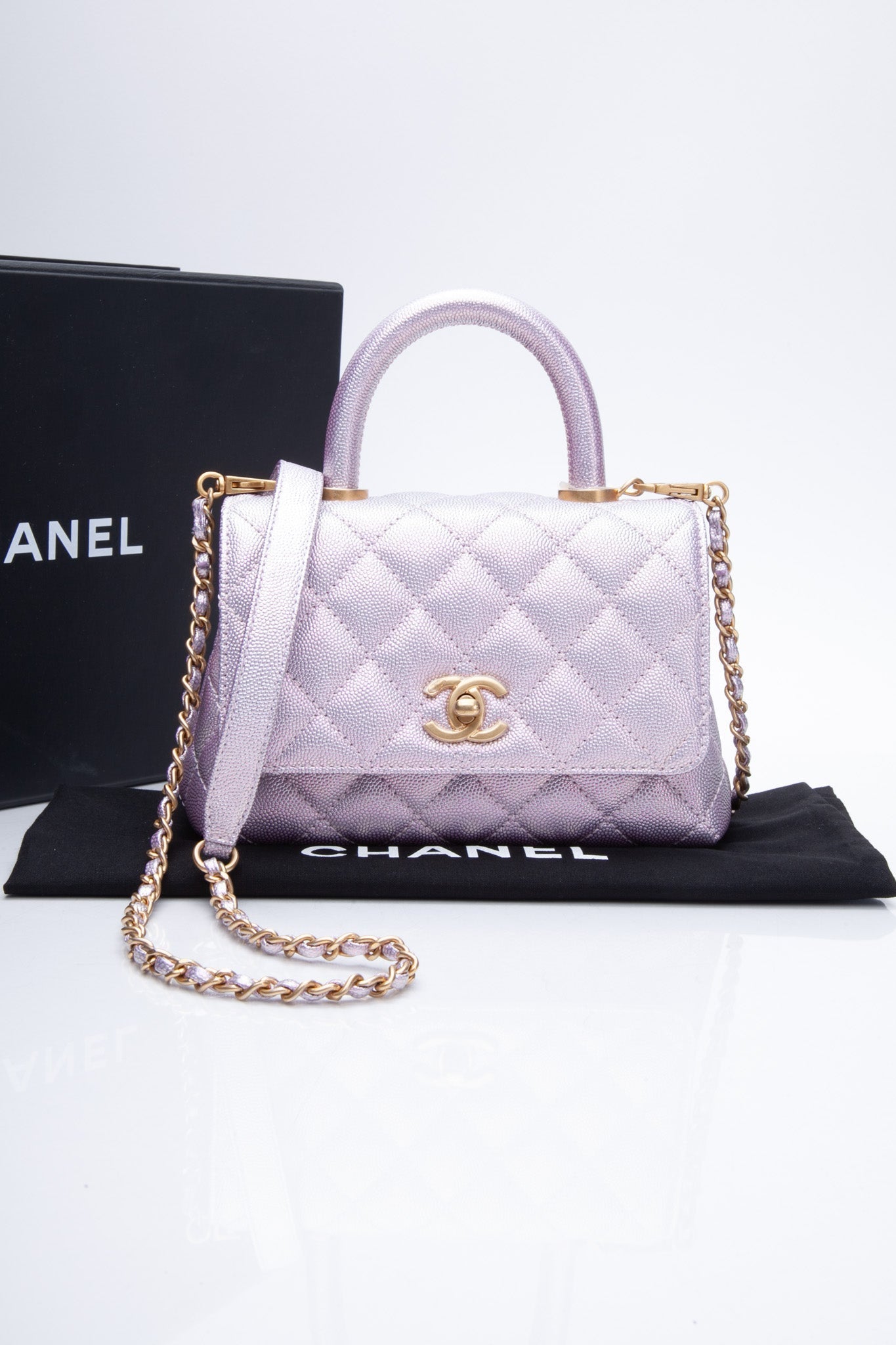 CHANEL 22P Quilted Extra Mini Coco Handle Pink/Purple Iridescent Caviar Leather Crossbody Bag