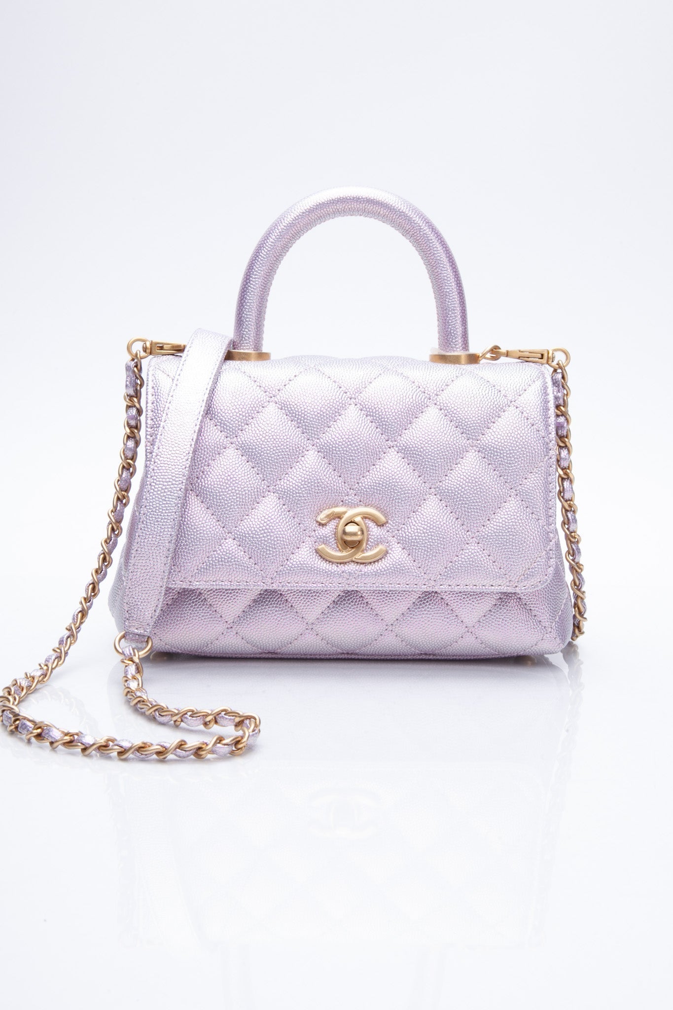 CHANEL 22P Quilted Extra Mini Coco Handle Pink/Purple Iridescent Caviar Leather Crossbody Bag
