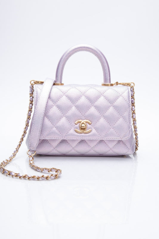 CHANEL 22P Quilted Extra Mini Coco Handle Pink/Purple Iridescent Caviar Leather Crossbody Bag