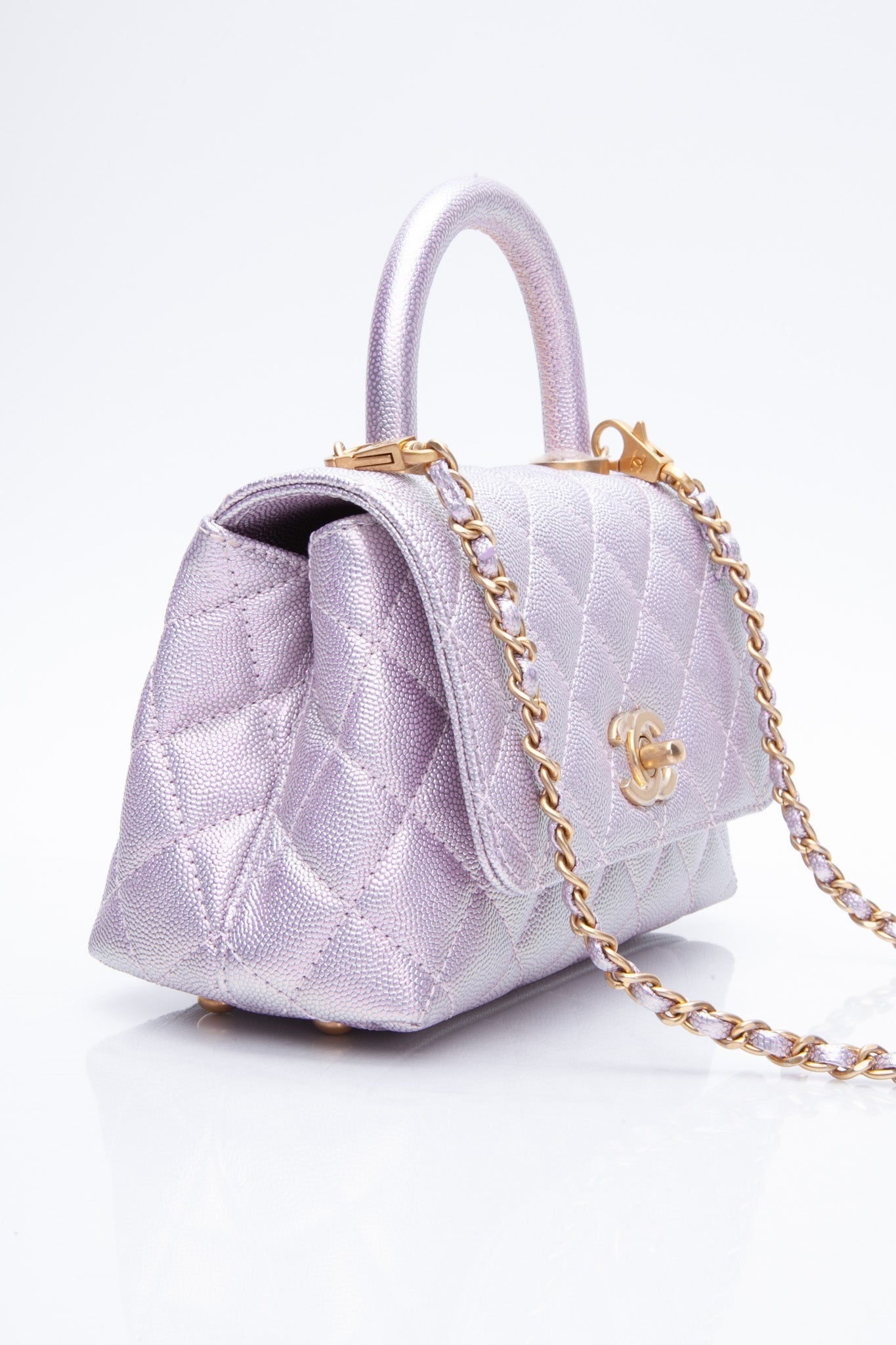 CHANEL 22P Quilted Extra Mini Coco Handle Pink/Purple Iridescent Caviar Leather Crossbody Bag