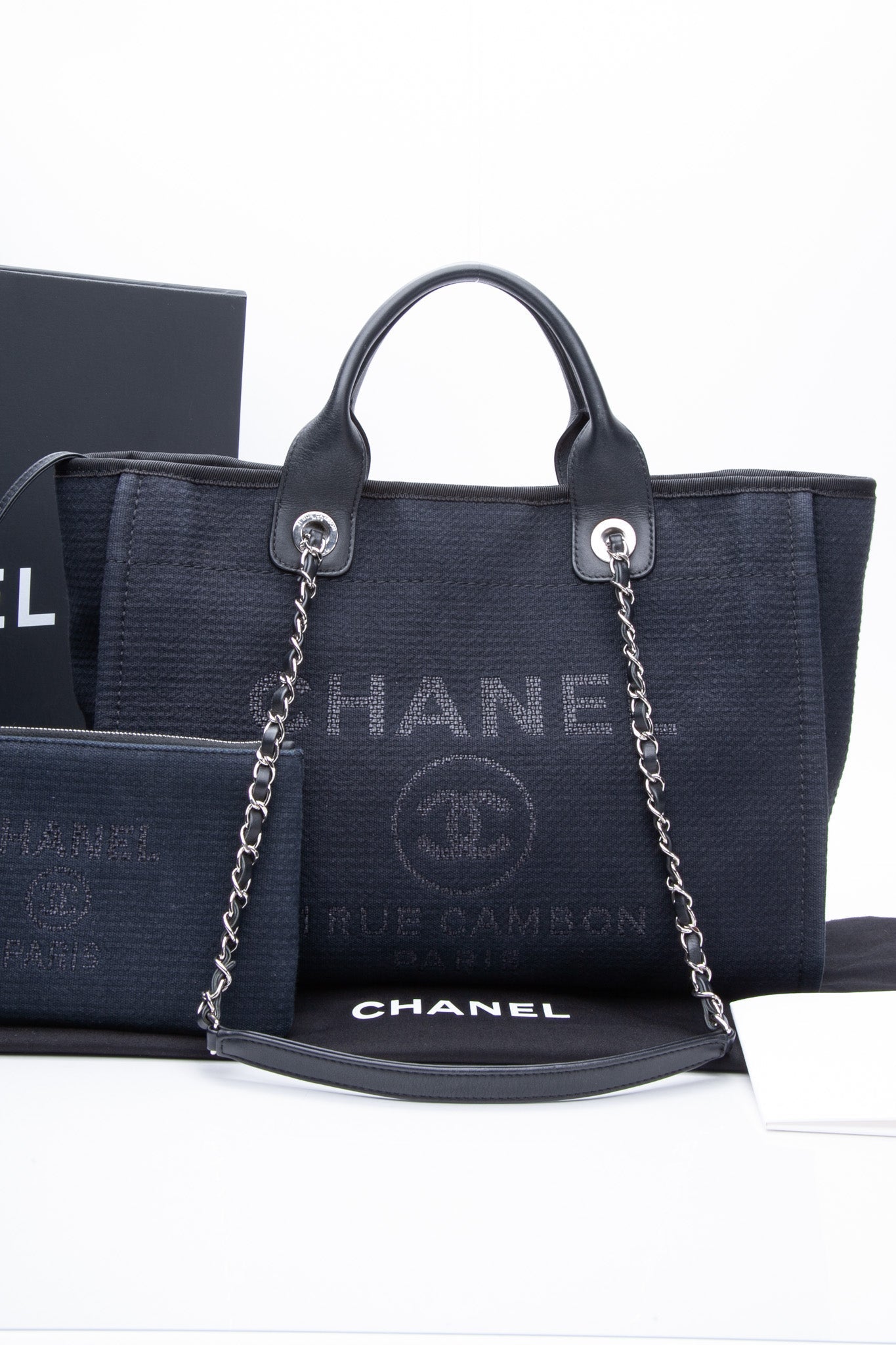 CHANEL 22A Mixed Fibers Small Deauville Tote Navy