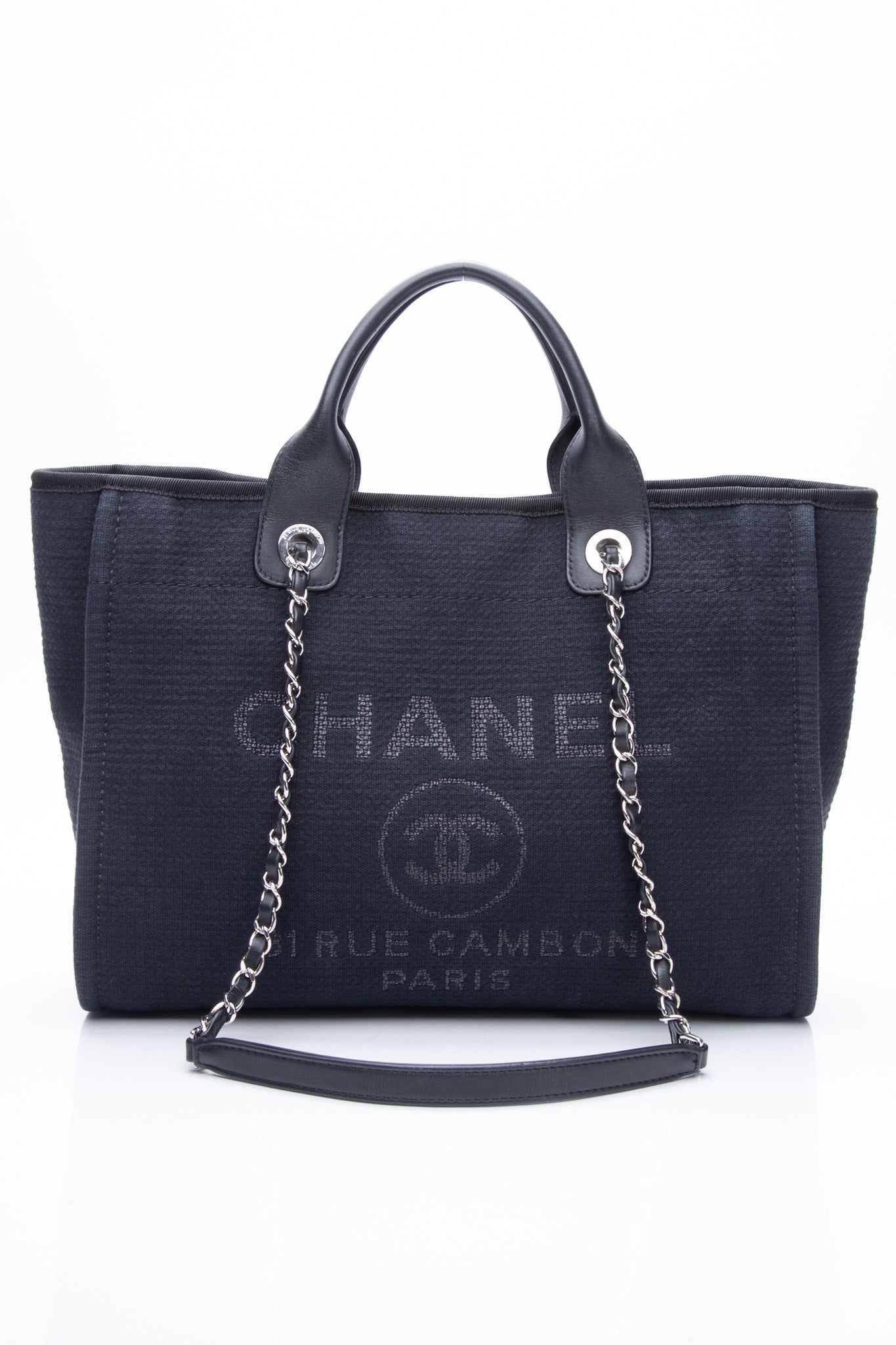 CHANEL 22A Mixed Fibers Small Deauville Tote Navy
