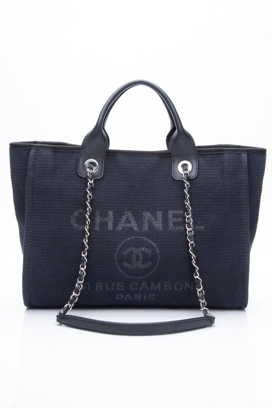 CHANEL 22A Mixed Fibers Small Deauville Tote Navy