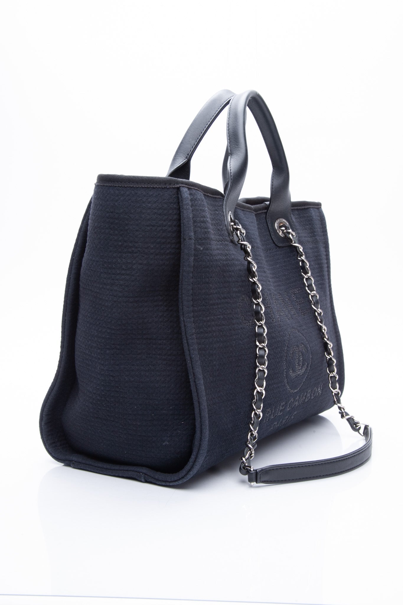 CHANEL 22A Mixed Fibers Small Deauville Tote Navy