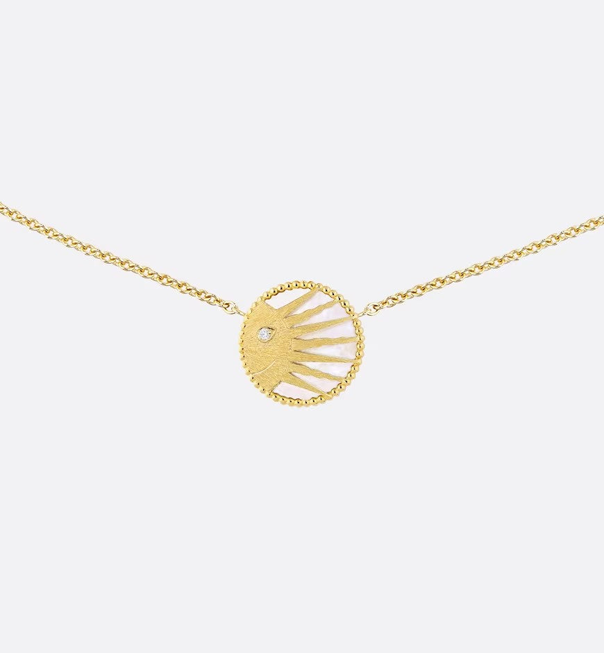 Rose Céleste Necklace • Yellow and White Gold, Diamond, Onyx and Mother-of-pearl