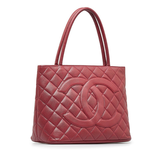 Red Chanel Caviar Medallion Tote