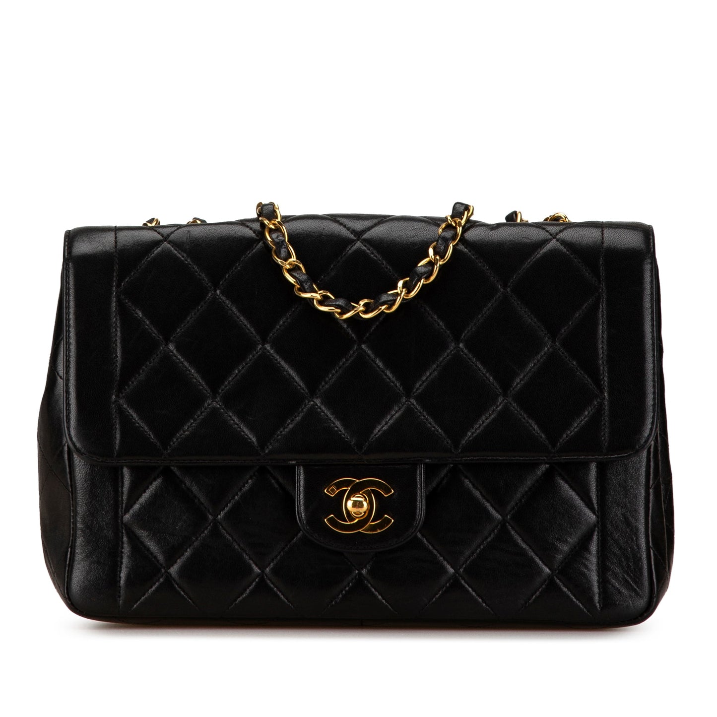 Black Chanel Medium Quilted Lambskin Border Single Flap Shoulder Bag