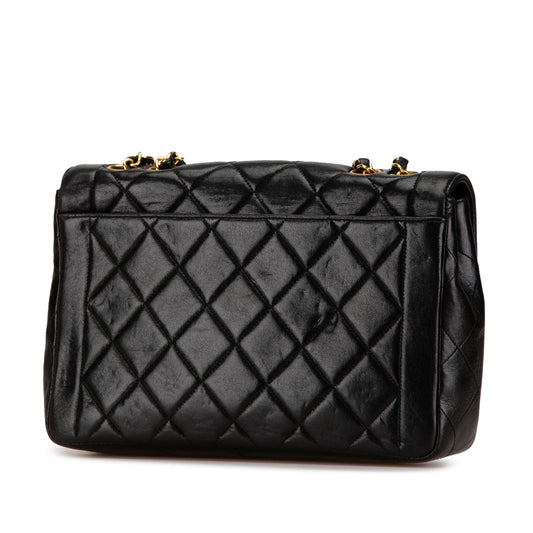 Black Chanel Medium Quilted Lambskin Border Single Flap Shoulder Bag