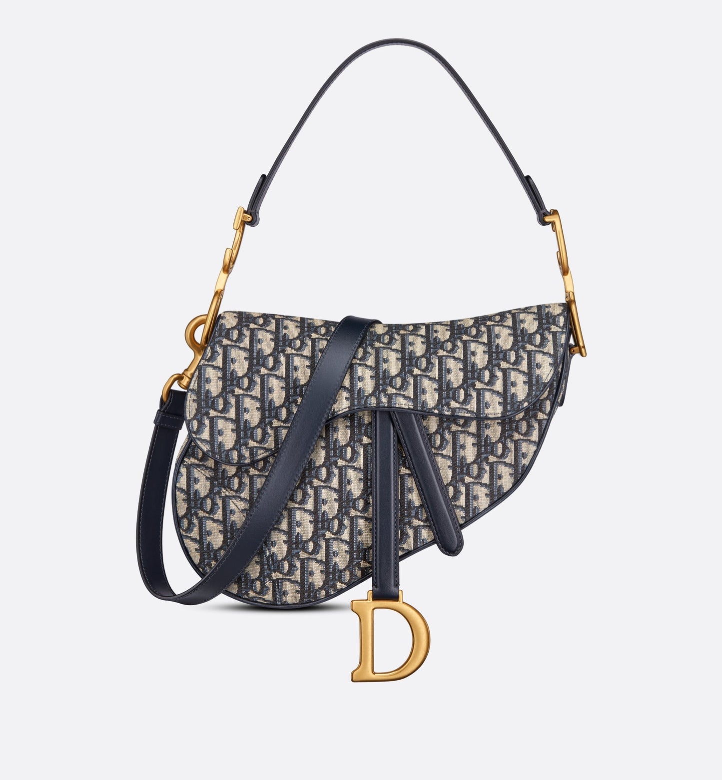 Saddle Bag with Strap • Blue Dior Oblique Jacquard