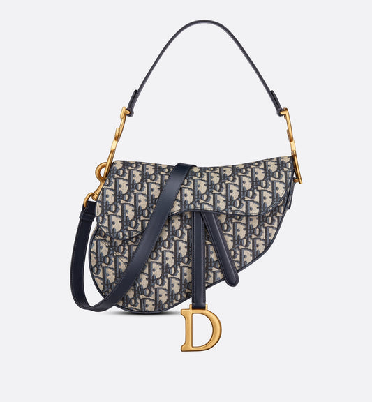 Saddle Bag with Strap • Blue Dior Oblique Jacquard