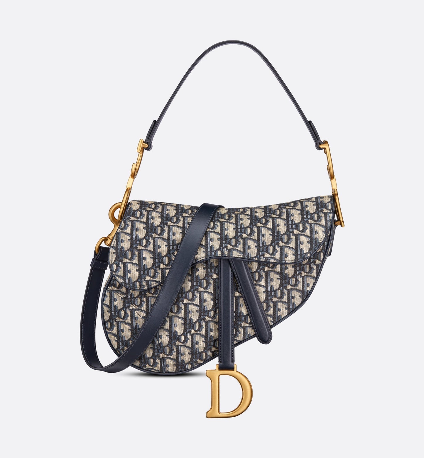 Saddle Bag with Strap • Blue Dior Oblique Jacquard