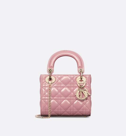 Mini Lady Dior Bag • Melocoton Pink Glossy Iridescent Cannage Calfskin