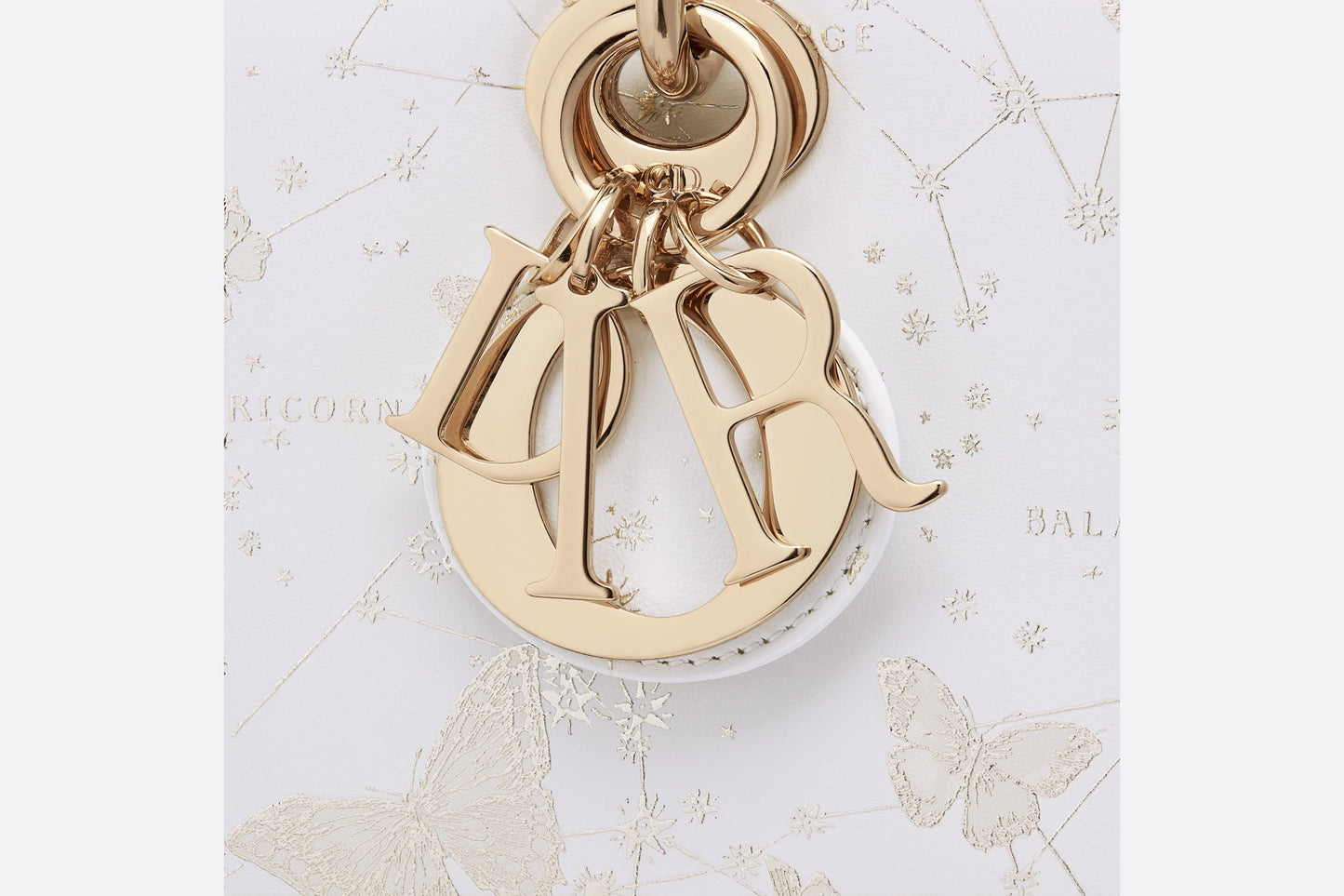 Medium Lady D-Joy Bag • White and Gold-Tone Calfskin with Butterfly Zodiac Print