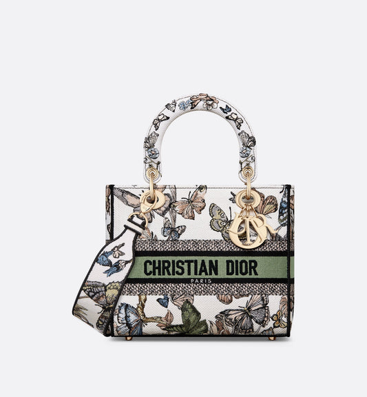 Medium Lady D-Lite Bag • White Multicolor Toile de Jouy Mexico Embroidery