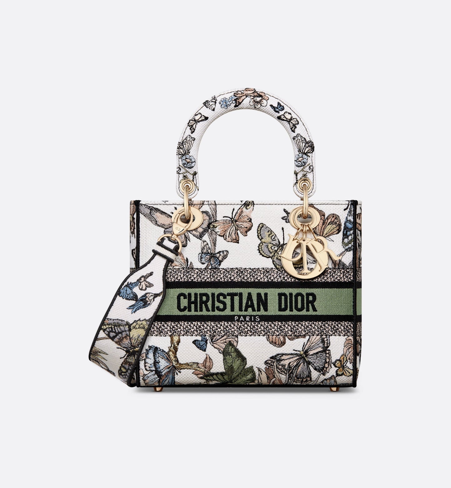 Medium Lady D-Lite Bag • White Multicolor Toile de Jouy Mexico Embroidery