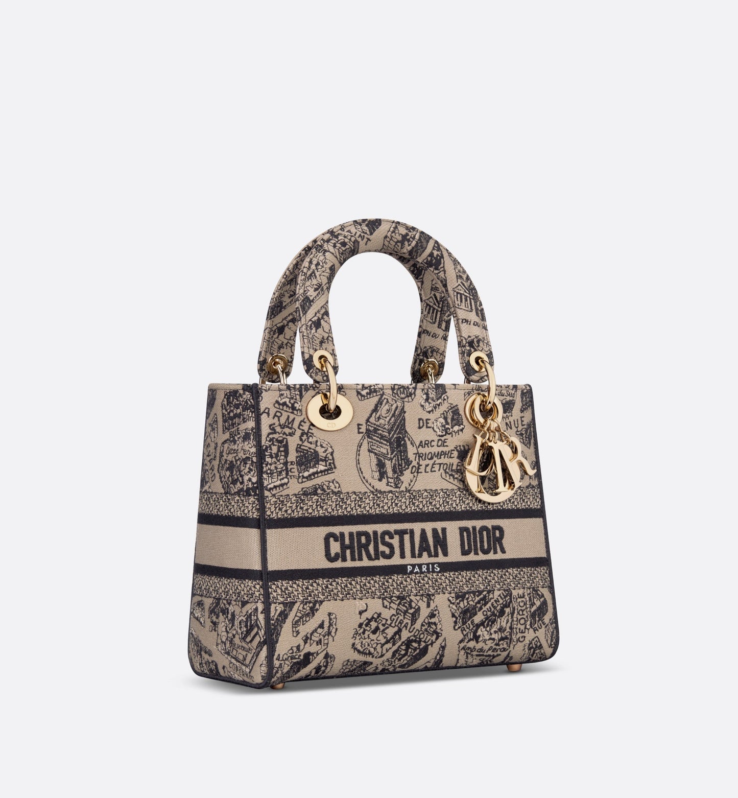 Medium Lady D-Lite Bag • Beige and Black Plan de Paris Embroidery