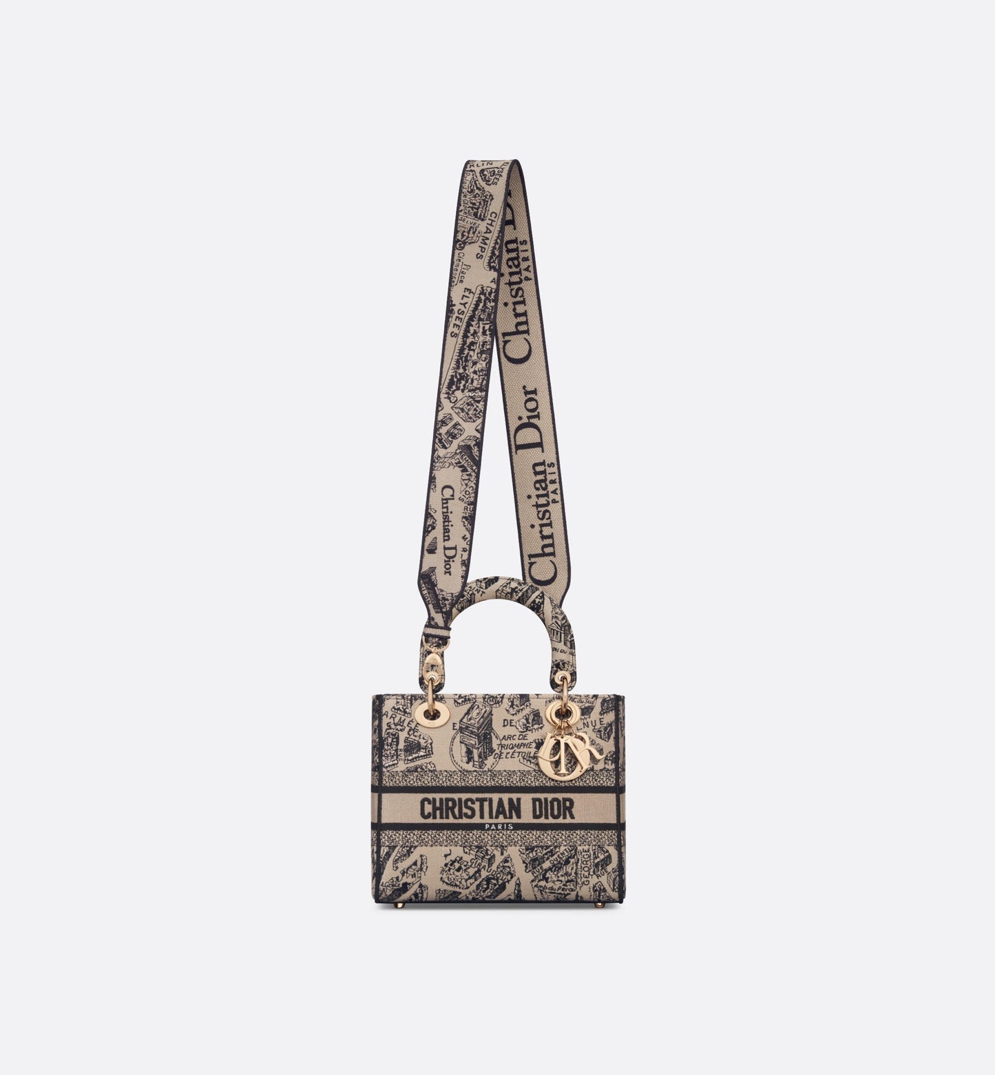 Medium Lady D-Lite Bag • Beige and Black Plan de Paris Embroidery