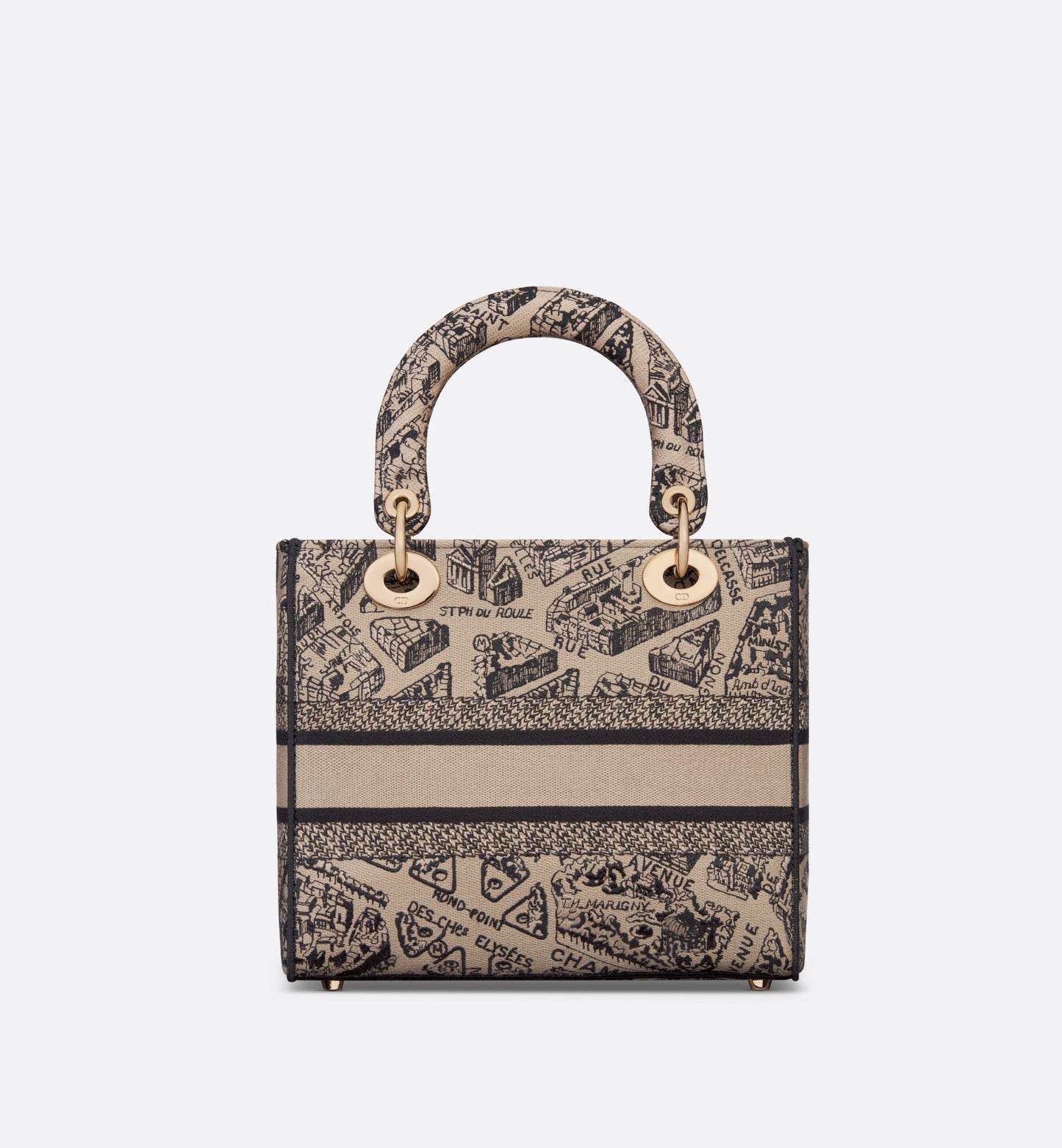 Medium Lady D-Lite Bag • Beige and Black Plan de Paris Embroidery
