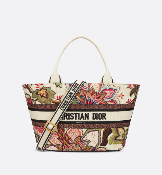 Hat Basket Bag • Natural Multicolor Albero della Vita Embroidery