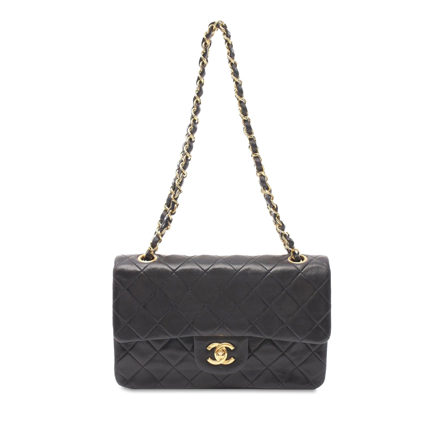 Black Chanel Small Classic Lambskin Double Flap Shoulder Bag