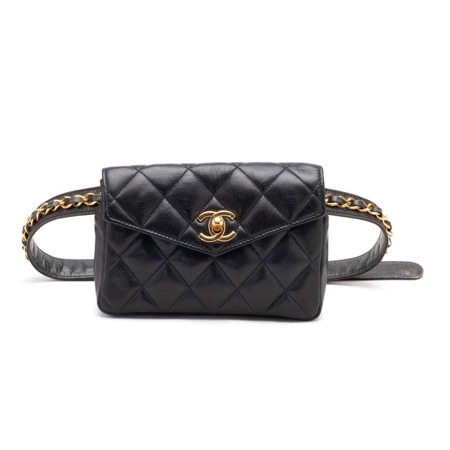 Chanel Belt Bag Bum Bag Lambskin Leather Black Vintage