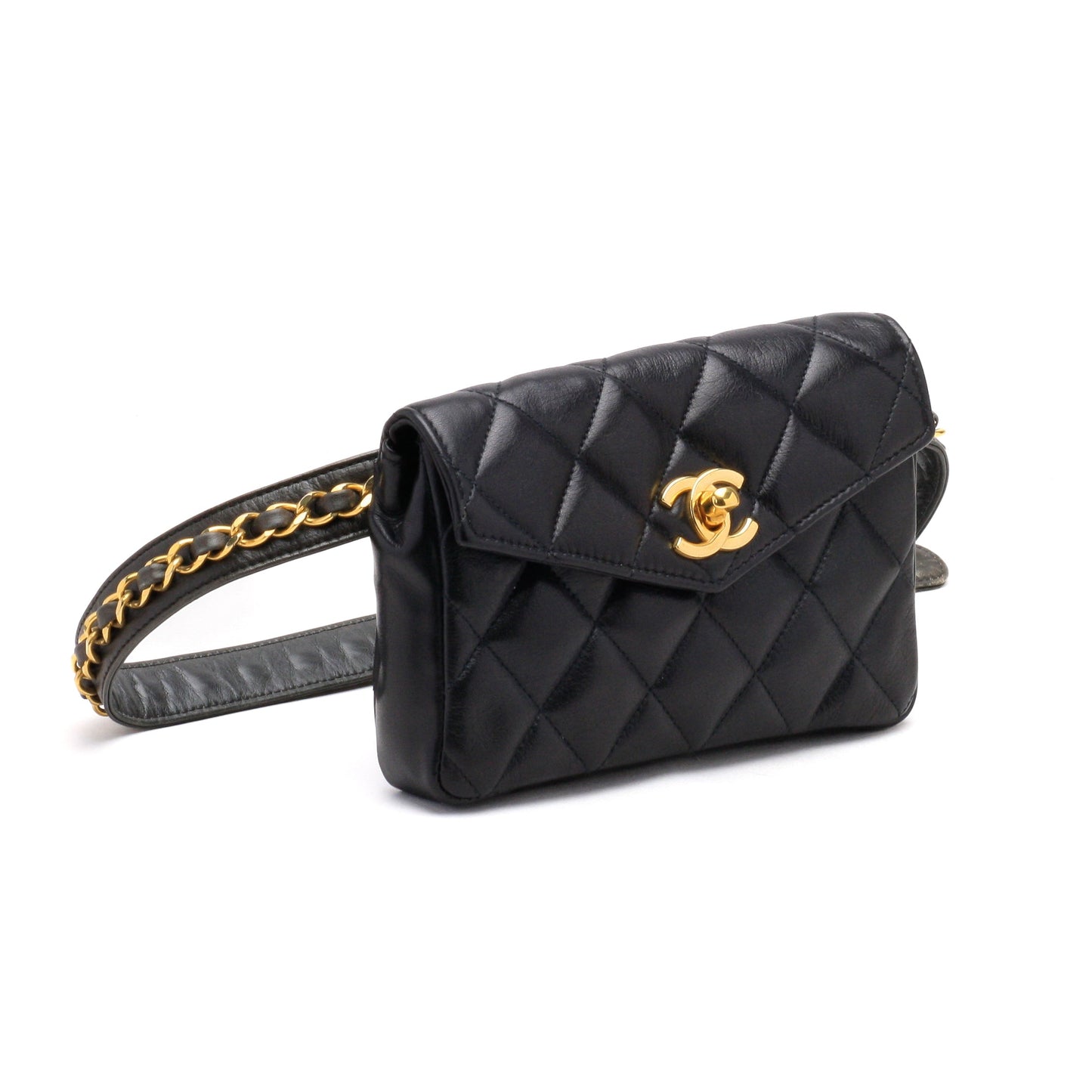 Chanel Belt Bag Bum Bag Lambskin Leather Black Vintage