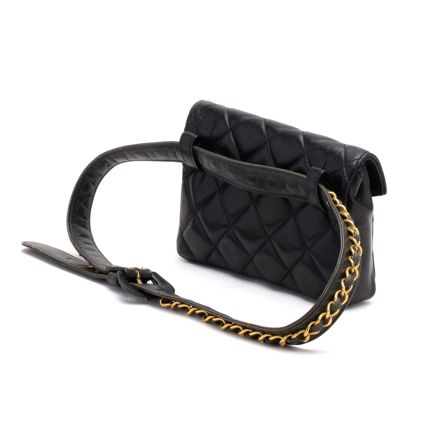 Chanel Belt Bag Bum Bag Lambskin Leather Black Vintage