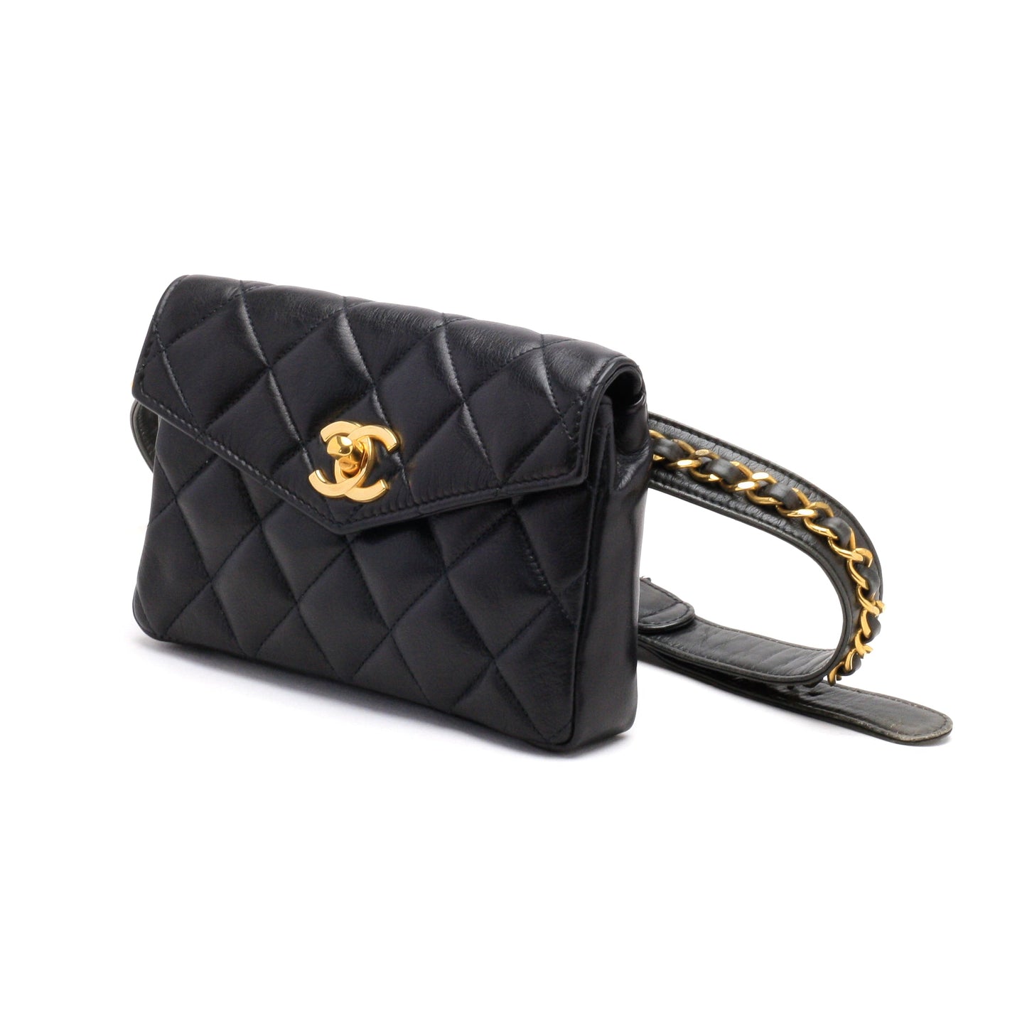 Chanel Belt Bag Bum Bag Lambskin Leather Black Vintage