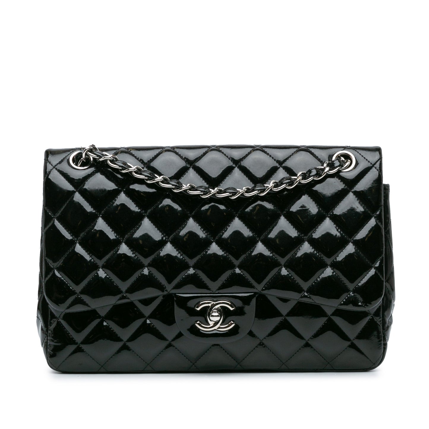 Black Chanel Jumbo Classic Patent Double Flap Shoulder Bag
