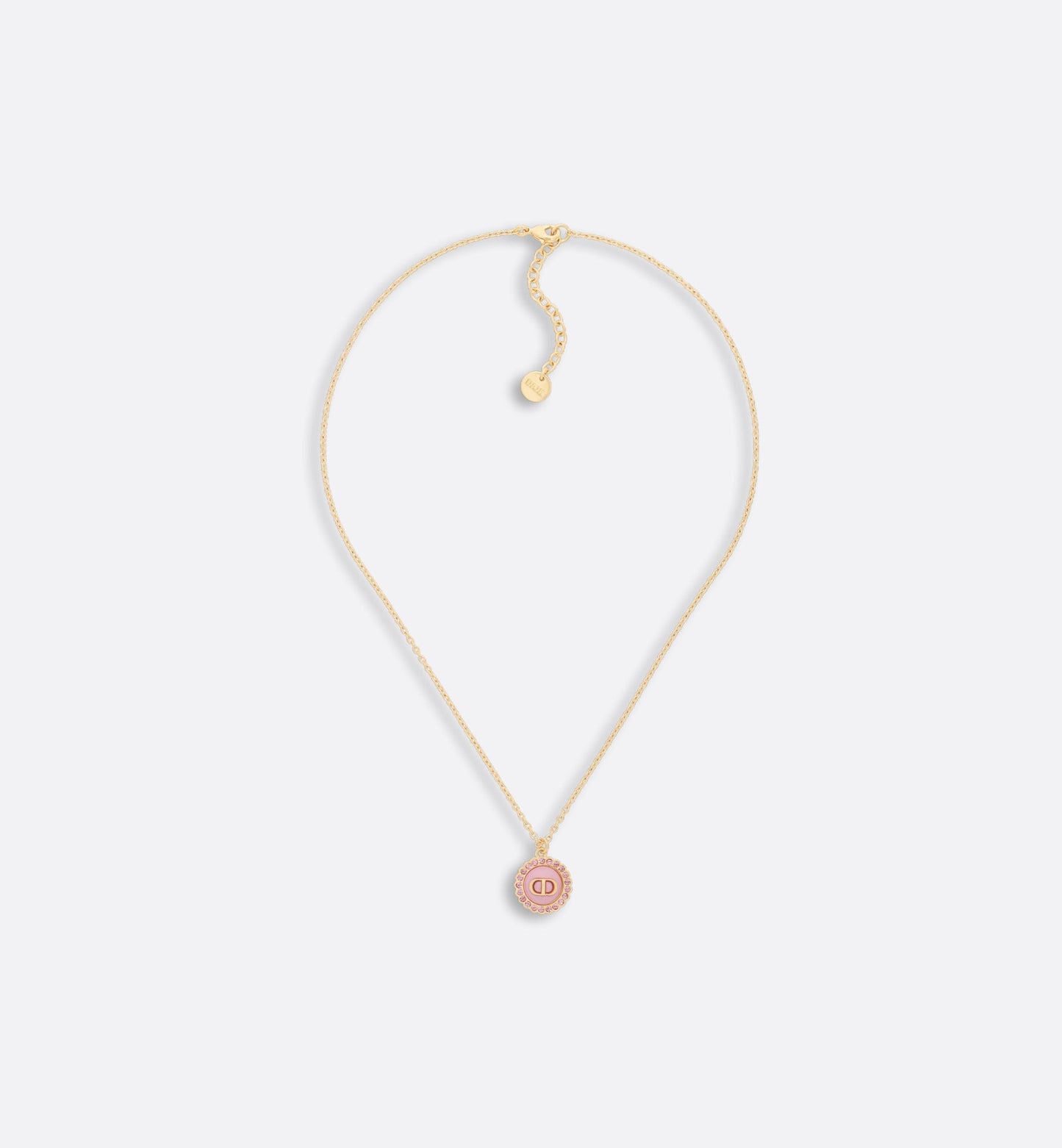 Petit CD Necklace • Gold-Finish Metal, Pink Crystals and Light Pink Glass