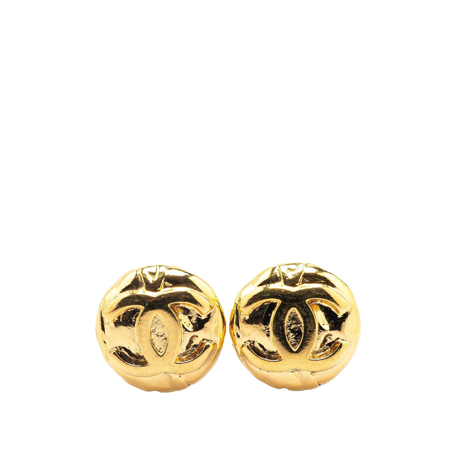 Gold Chanel Gold Plated CC Round Clip on Earrings