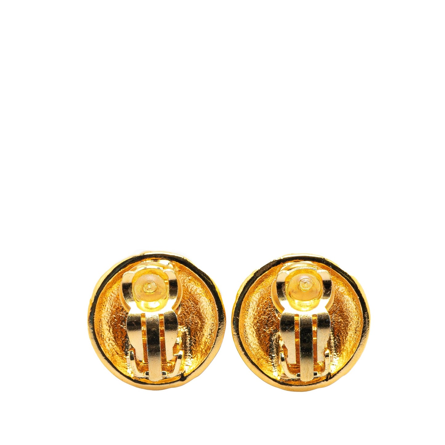 Gold Chanel Gold Plated CC Round Clip on Earrings