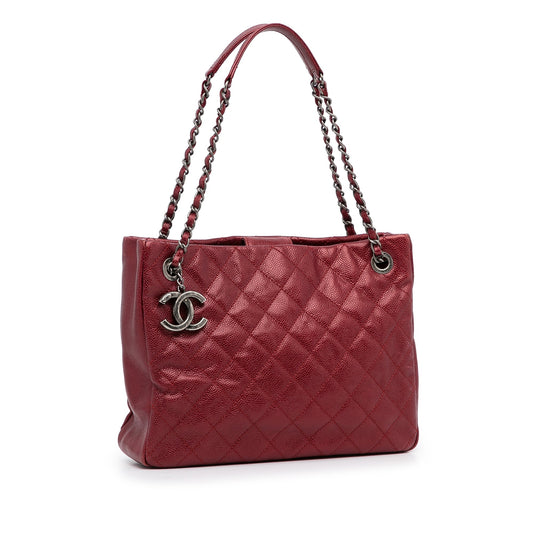 Red Chanel Small Caviar City Shopper Tote Bag