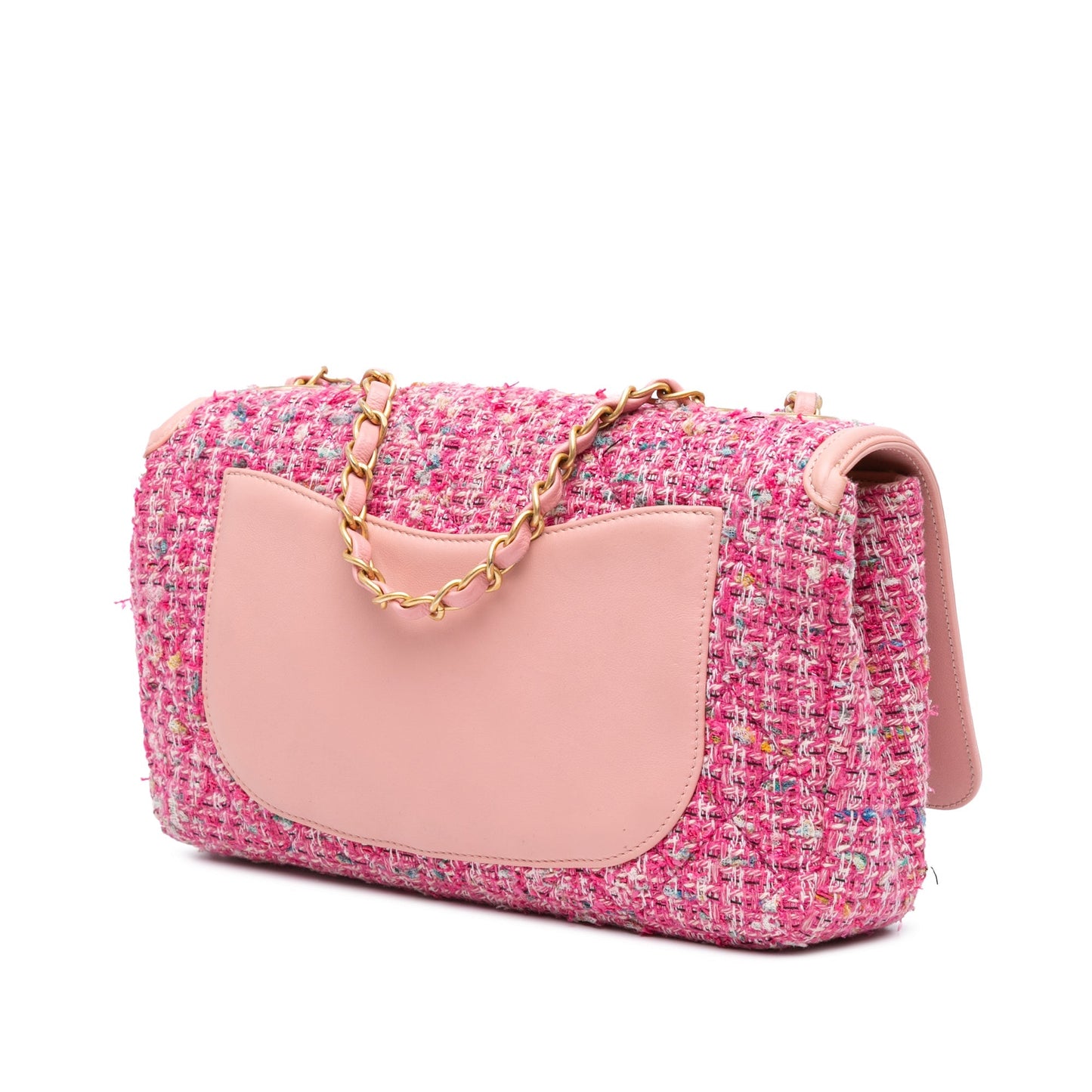Pink Chanel Medium Tweed CC Filigree Flap Shoulder Bag