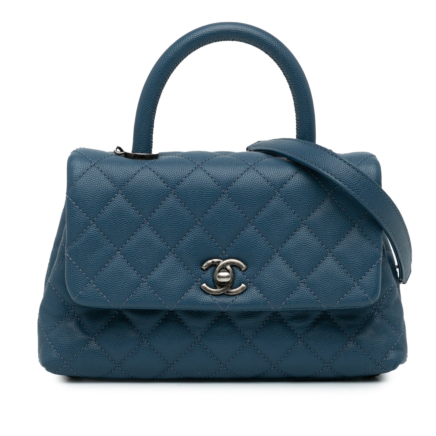 Blue Chanel Mini Quilted Caviar Coco Top Handle Bag Satchel