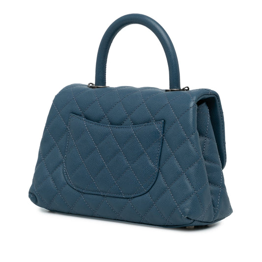 Blue Chanel Mini Quilted Caviar Coco Top Handle Bag Satchel