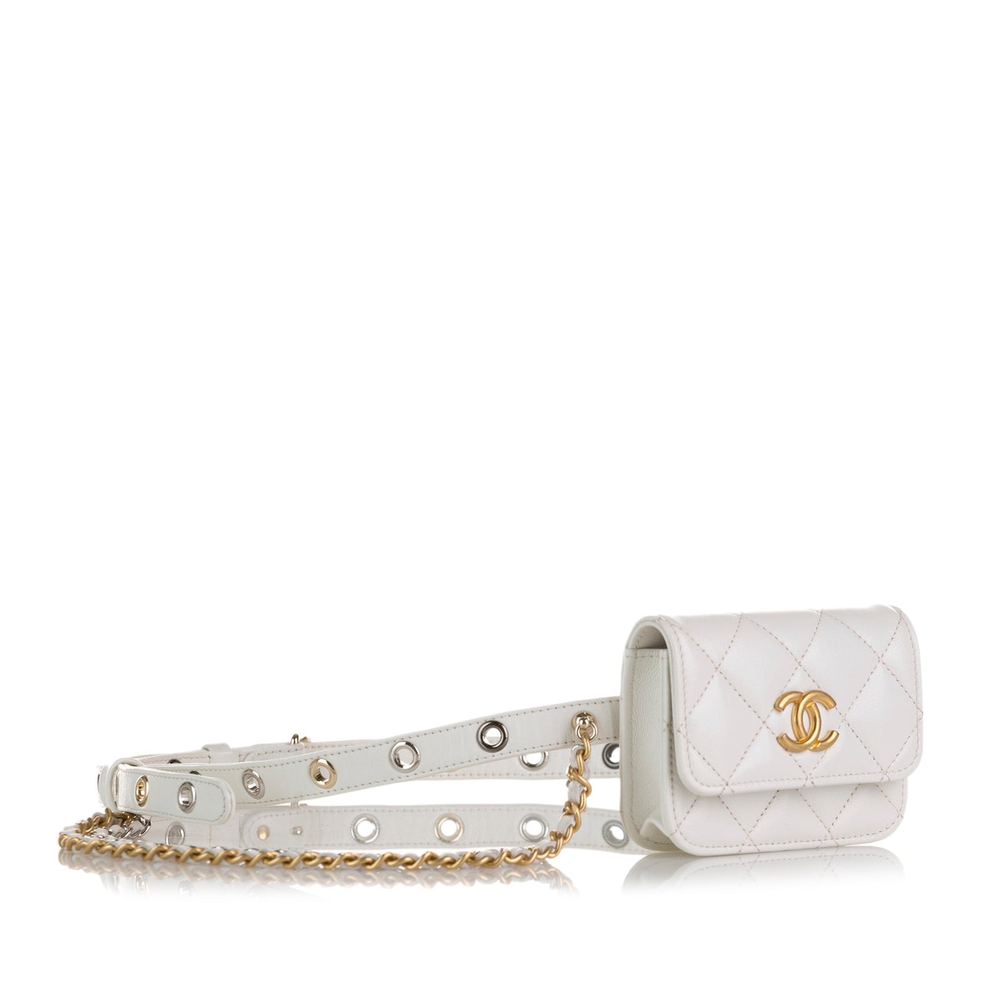 White Chanel Punk Chain Leather Belt Bag