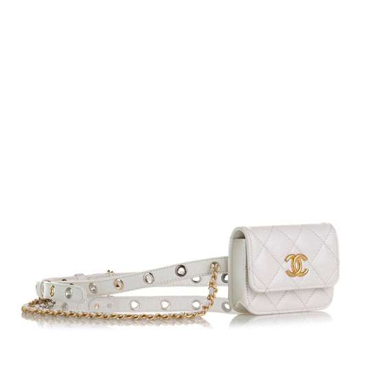 White Chanel Punk Chain Leather Belt Bag