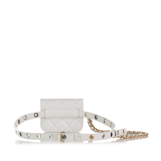 White Chanel Punk Chain Leather Belt Bag