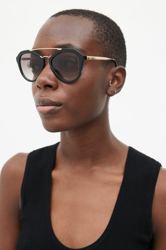 Black & Gold SPR12Q Round Sunglasses