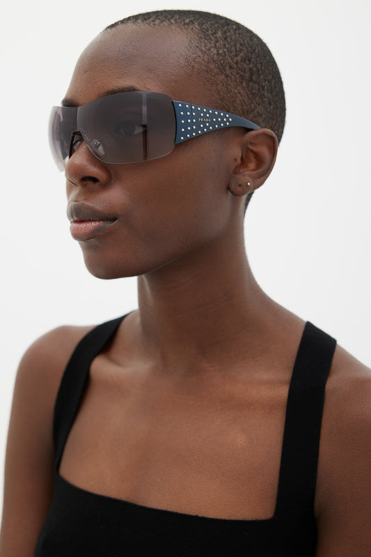 Blue Studded SPR29L Shield Sunglasses