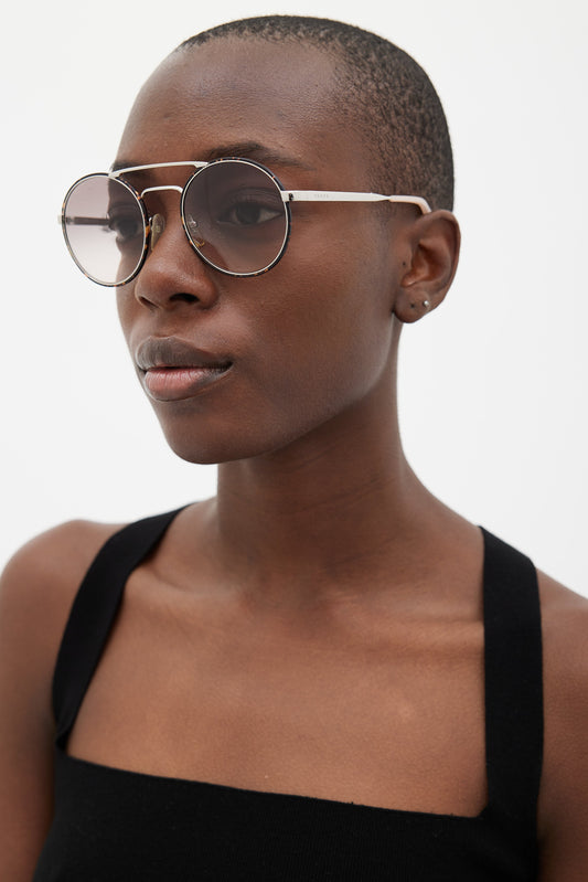 Brown Metal SPR51S Aviator Round Sunglasses